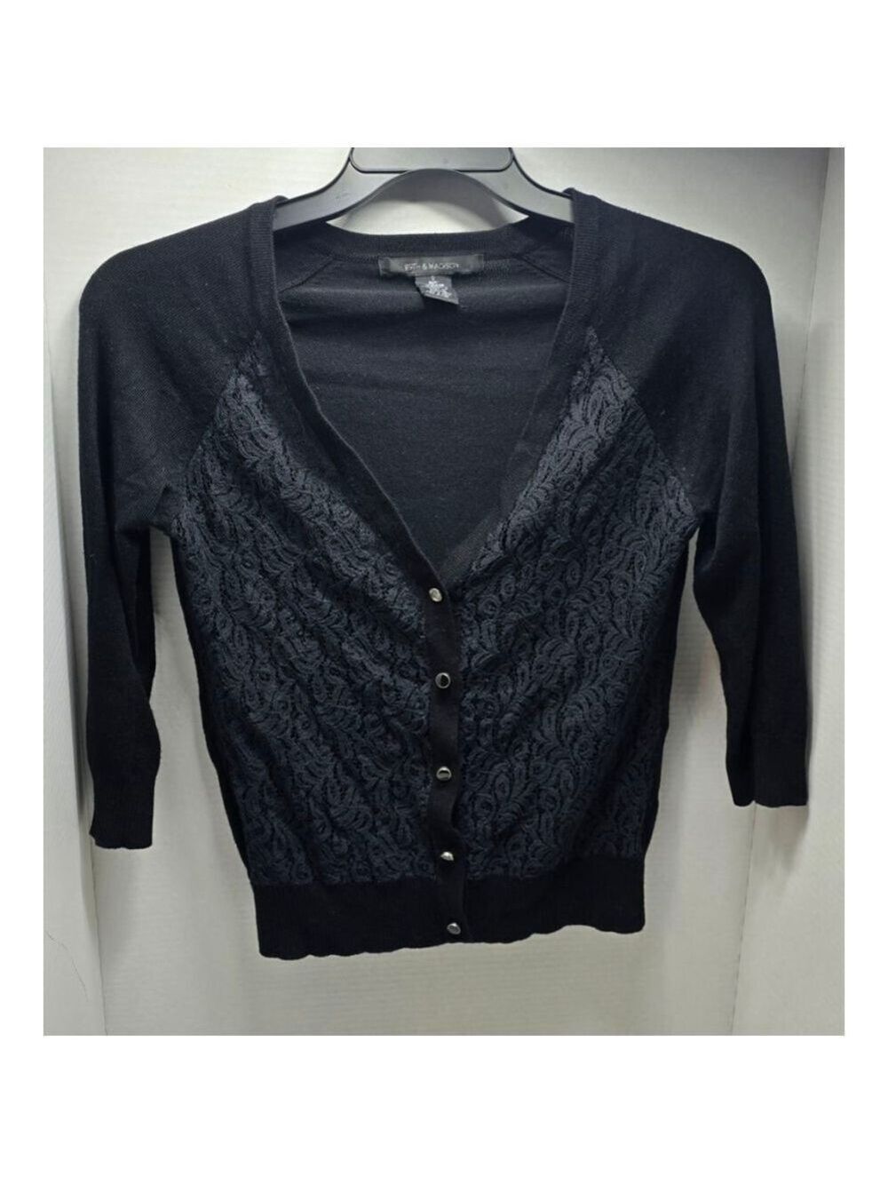 Women's 89th & Madison Black Lace Cardigan Sweater S